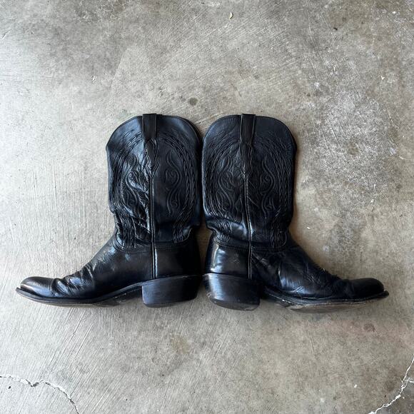 LUCCHESE COWBOY BOOTS 1883 MENS BLACK LEATHER WESTERN EXOTIC SMOOTH HANDMADE - Picture 2 of 6